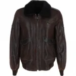 Mens Luxury Sheepskin Brown Leather Pilot Jacket front