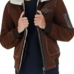 Mens Luxury Sheepskin Brown Pilot Suede Leather Jacket
