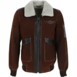 Mens Luxury Sheepskin Brown Pilot Suede Leather Jacket front