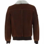 Mens Luxury Sheepskin Brown Pilot Suede Leather Jacket front back