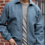 Mens Major League Blue bomber Suede Leather Jacket