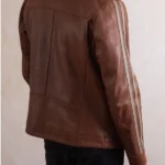 Mens Morton Contrast Stripe Brown Leather Biker Jacket back