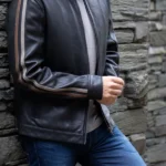 Mens Morton Contrast Stripe Leather Biker Jacket