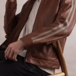 Mens Morton Contrast Stripe Leather Biker Jacket front