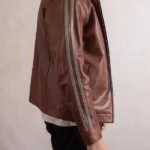 Mens Morton Contrast Stripe Leather Biker Jacket side