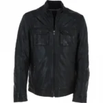 Mens Nappa Black Leather Jacket Front