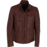 Mens Nappa Dark Brown Leather Jacket Front