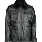 Men's Patch Pocket Bomber Leather Jacket