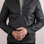 Mens Penton Navy Leather Jacket front