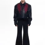 Mens Premium Embroidered Patchwork Leather Jacket