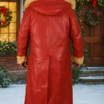 Mens Red Leather Christmas Long Coat back