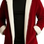 Mens Red Santa Velvet Shearling Hooded Jacket front
