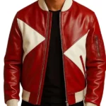 Men’s Red and White Star Leather Christmas Jacket