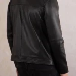 Mens Renwick Collared Black Leather Jacket back