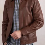 Mens Renwick Collared Brown Leather Jacket