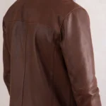 Mens Renwick Collared Brown Leather Jacket back