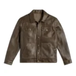 Mens Roughout Cruiser Green Leather Jacket front