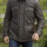 Mens Rusland Brown Leather Jacket front