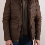Mens Rusland Brown Leather Jacket front