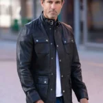 Mens Safari Style Black Leather Jacket
