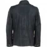 Mens Safari Style Black Leather Jacket Back