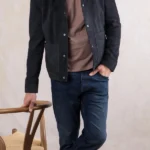 Mens Seaton Blue Suede Leather Jacket front