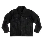 Mens Selvedge Black Denim Trucker Jacket Front