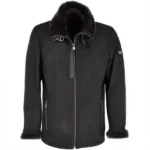 Mens Sheepskin Flying Black Leather Jacket front