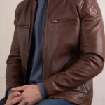 Mens Stonecroft Brown Leather Jacket front