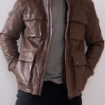 Mens Strickton Brown Leather Jacket Front