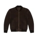 Mens Suede Leather Bomber Brown Jacket Front