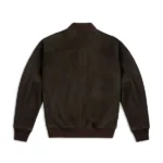 Mens Suede Leather Bomber Green Jacket Back