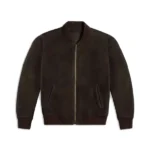 Mens Suede Leather Bomber Green Jacket Front