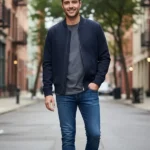 Mens Suede Leather Bomber Jacket front