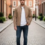 Mens Suede Racer Leather Jacket front