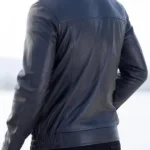 Mens Swinside Navy Leather Bomber Jacket