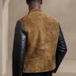 Mens Varsity Suede Brown Leather Jacket Back