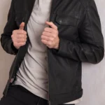 Mens Warwick Black Leather Jacket front