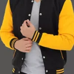 Men’s black and Yellow Letterman Jacket Varsity Baseball Style