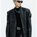 Metallic Deconstruction Darkwear Genuine Leather Jacket