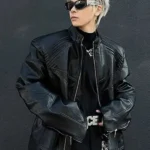 Metallic Deconstruction Darkwear Leather Black Jacket