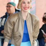 NYC 2025 Leslie Bibb Brown Bomber Jacket