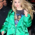 NYC Street Style Sabrina Carpenter Green puffer Jacket front