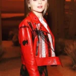 New York Fashion Week Sabrina Carpenter Red Leather Jacket