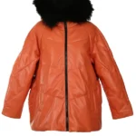 Puffer Leather Coat With Fur Hood