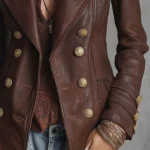 Retro Double-breasted Wide Lapel Faux Leather Jacket
