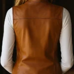 Retro Stand Collar Zipper-up Faux Leather Waistcoat Back