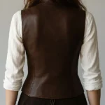 Retro Waist-cinched Button Down Leather Waistcoat Back