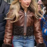 Sabrina Carpenter Cropped Shearling Trimmed Jacket