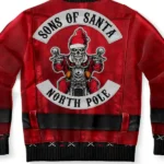 Sons of Santa Red Leather Santa Biker Jacket Athletic Ugly Christmas Sweatshirt Back
